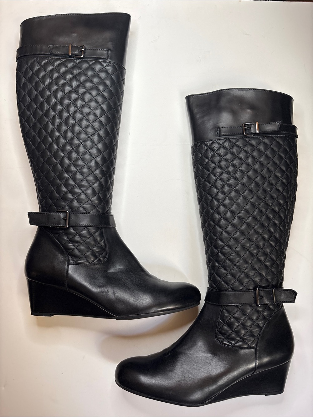 VANELI PURPLE COLLECTION LANEY BLACK NAPPY BLACK LEATHER WEDGE HEELED BOOT